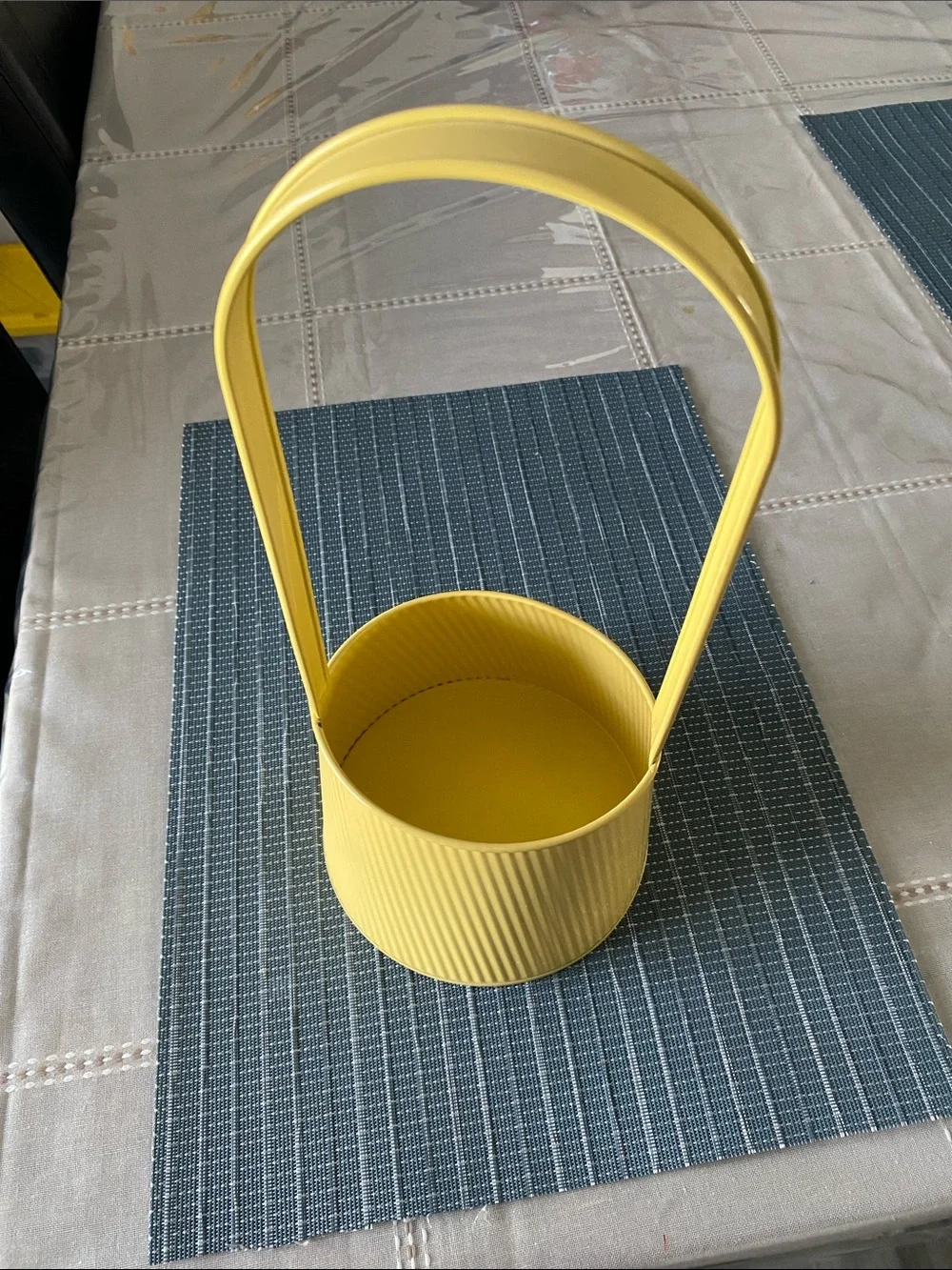 Yellow Metal Hanging Basket with Handle